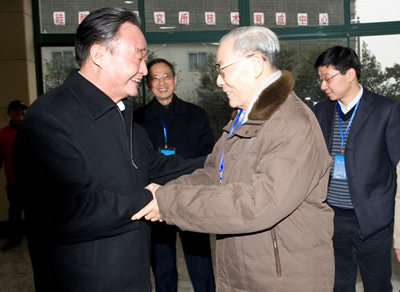 2010年，吴邦国委员长与严东生握手